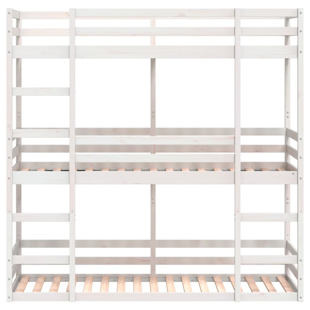 Letto a Castello Triplo Bianco 90x200 cm Legno Massello di Pino - homemem39