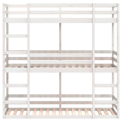 Letto a Castello Triplo Bianco 90x200 cm Legno Massello di Pino - homemem39