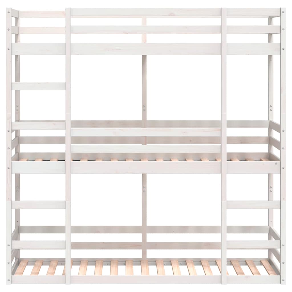 Letto a Castello Triplo Bianco 90x200 cm Legno Massello di Pino