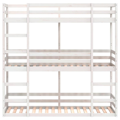 Letto a Castello Triplo Bianco 90x200 cm Legno Massello di Pino