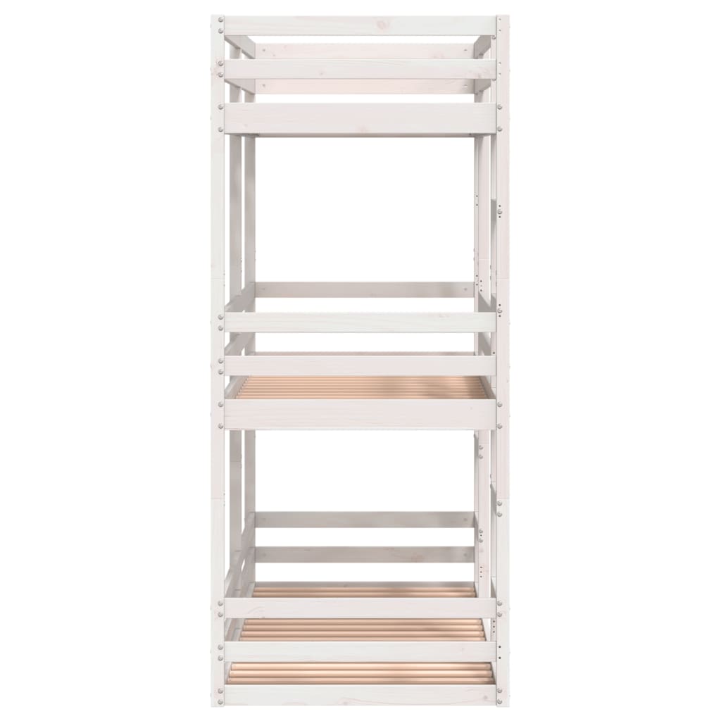 Letto a Castello Triplo Bianco 90x200 cm Legno Massello di Pino - homemem39