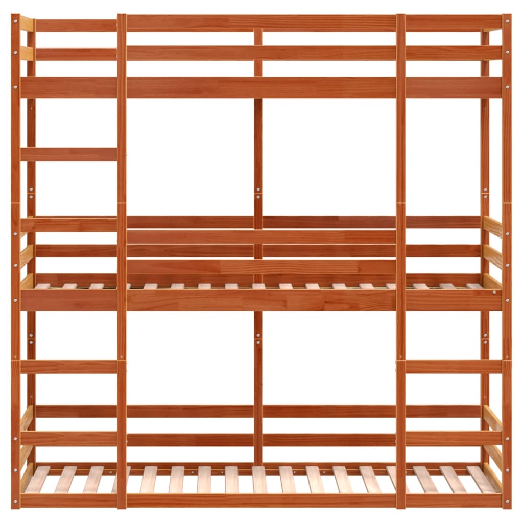 Letto Castello Triplo Marrone Cera 90x200cm Legno Massello Pino - homemem39