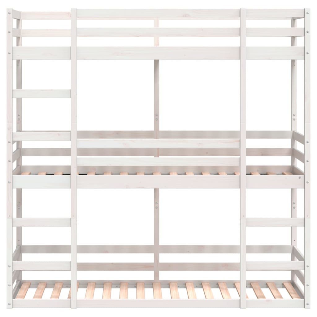 Letto a Castello Triplo Bianco 90x190 cm Legno Massello di Pino - homemem39