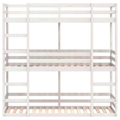 Letto a Castello Triplo Bianco 90x190 cm Legno Massello di Pino - homemem39