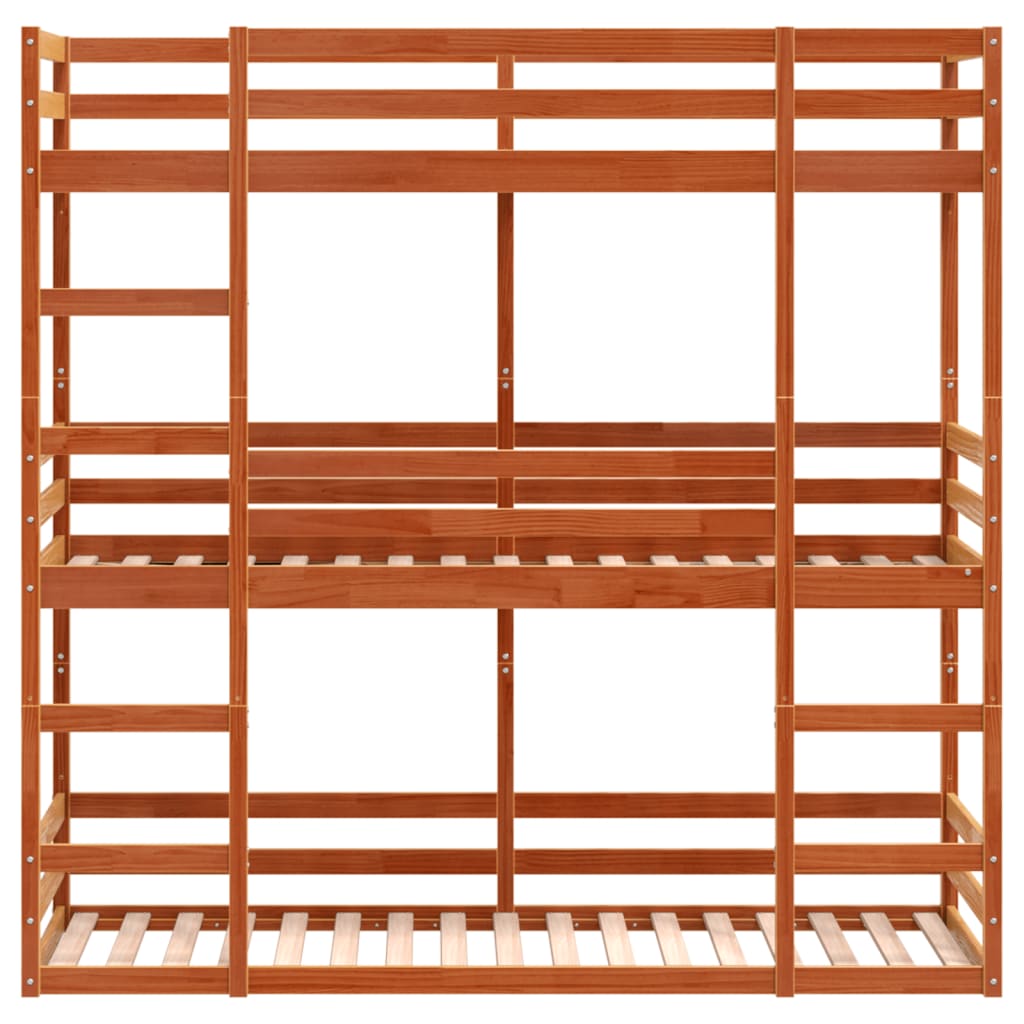 Letto Castello Triplo Marrone Cera 90x190cm Legno Massello Pino - homemem39