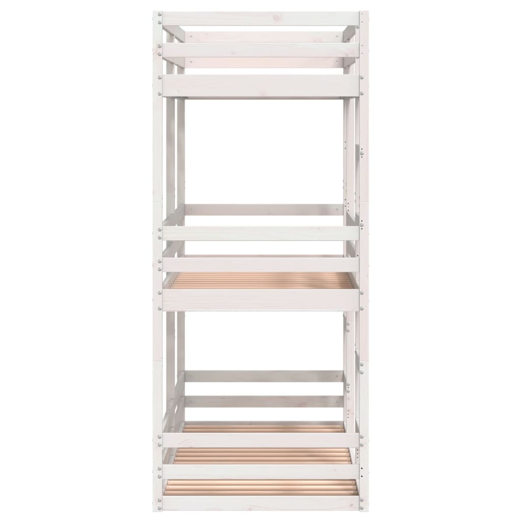 Letto a Castello Triplo Bianco 75x190 cm Legno Massello di Pino - homemem39