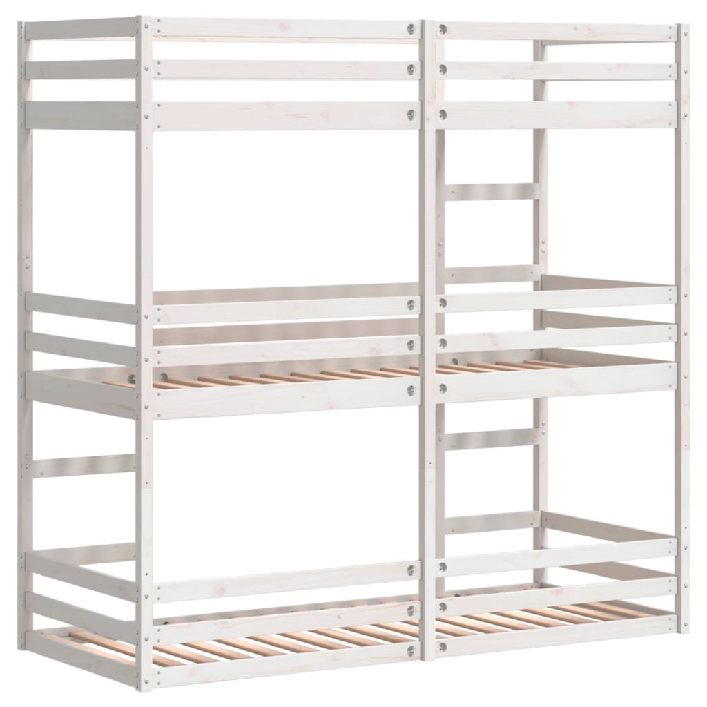 Letto a Castello Triplo Bianco 75x190 cm Legno Massello di Pino - homemem39