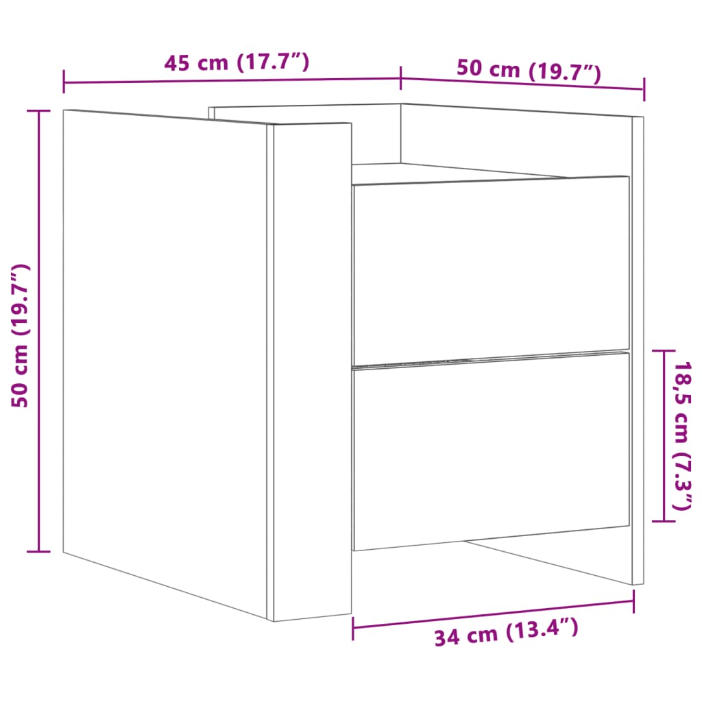 Comodino Grigio Cemento 45x50x50 cm in Truciolato