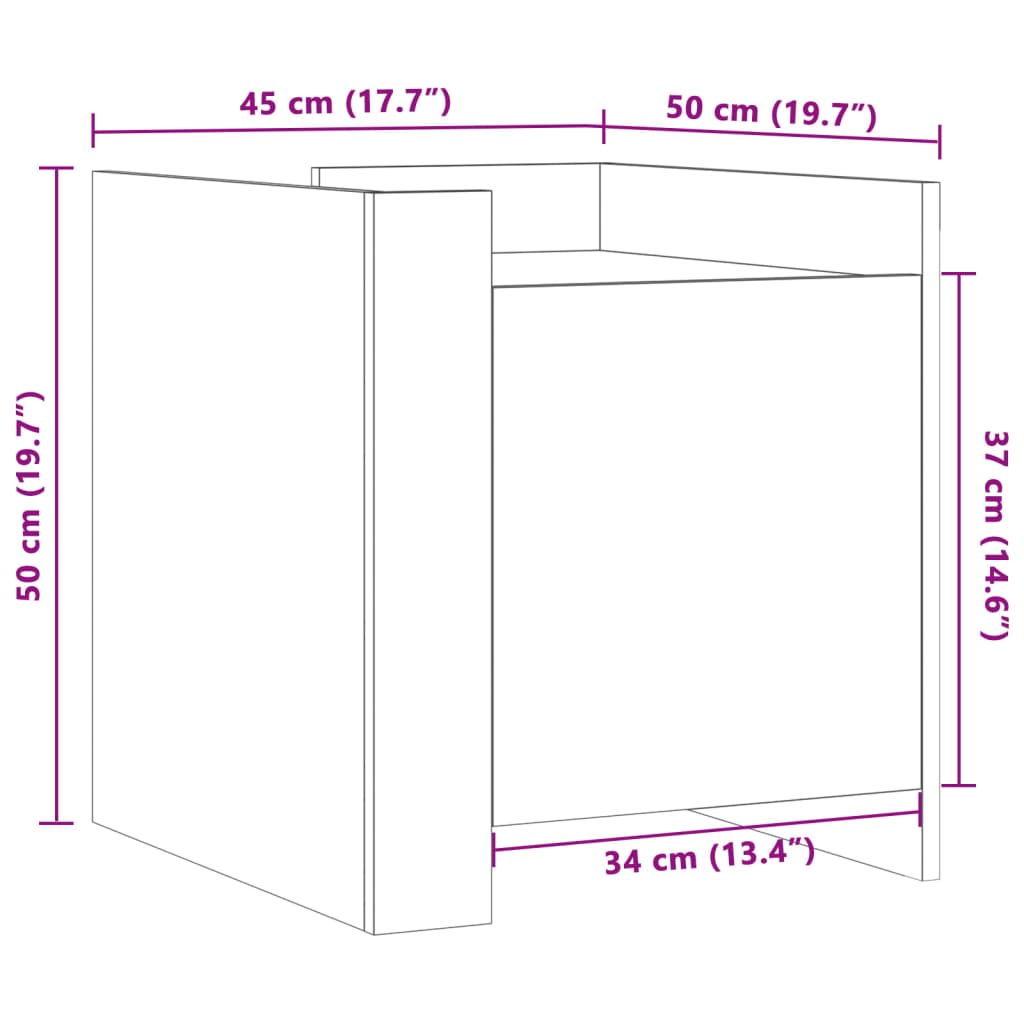 Comodino Rovere Fumo 45x50x50 cm in Truciolato