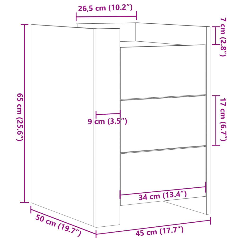 Comodino Grigio Cemento 45x50x65 cm in Legno Multistrato