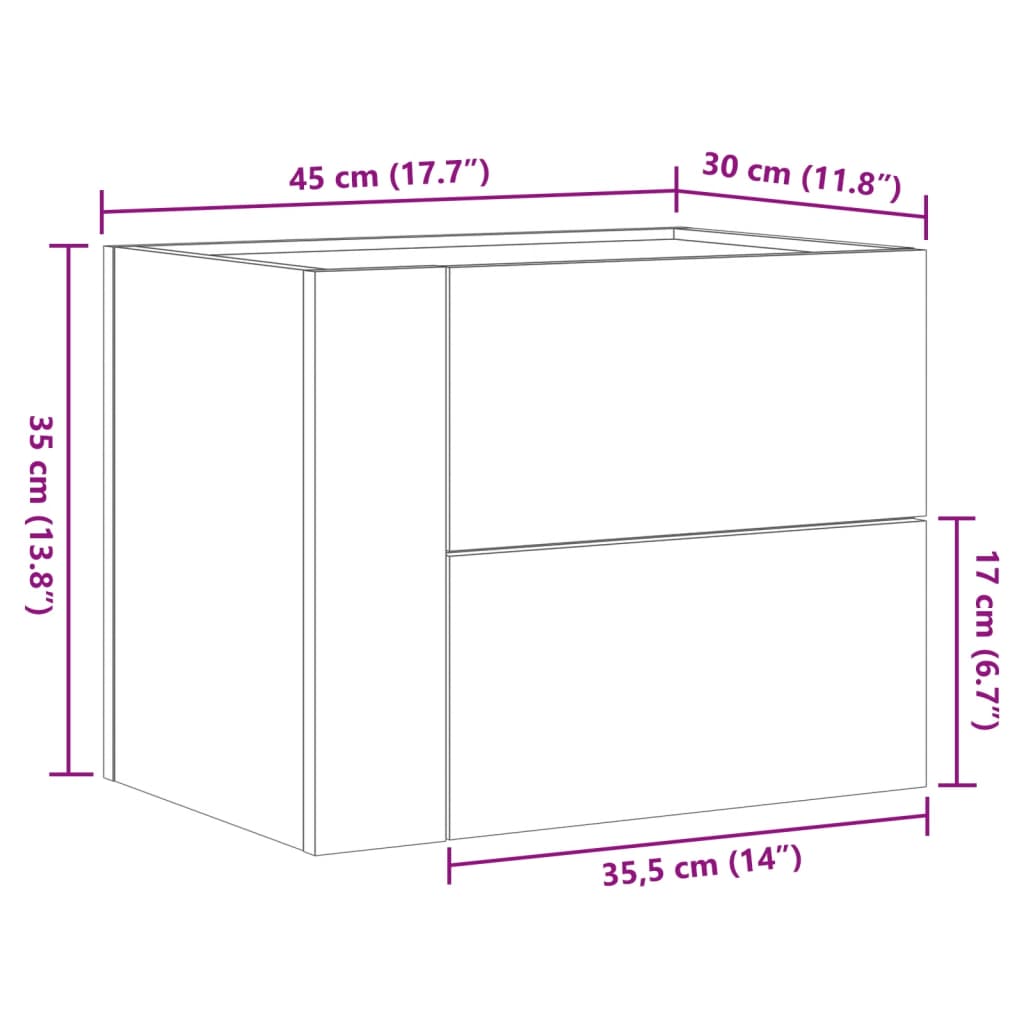 Comodino a Muro Rovere Sonoma 45x30x35 cm