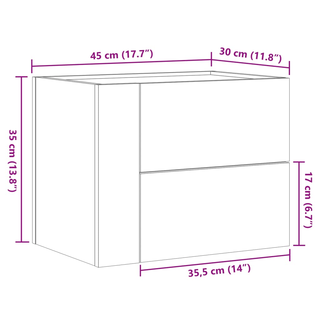 Comodino a Muro Rovere Fumo 45x30x35 cm