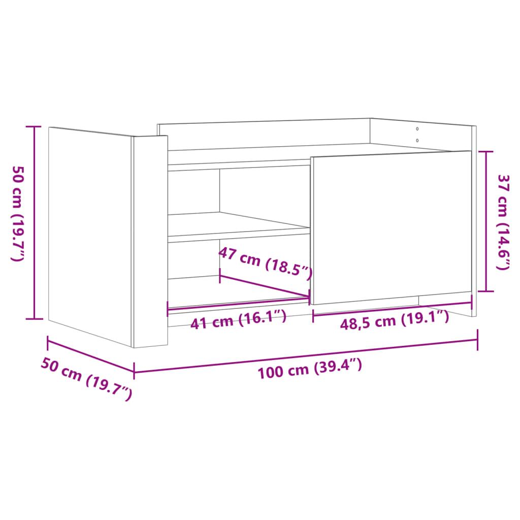 Tavolino Salotto Rovere Fumo 100x50x50 cm in Legno Multistrato | homemem39