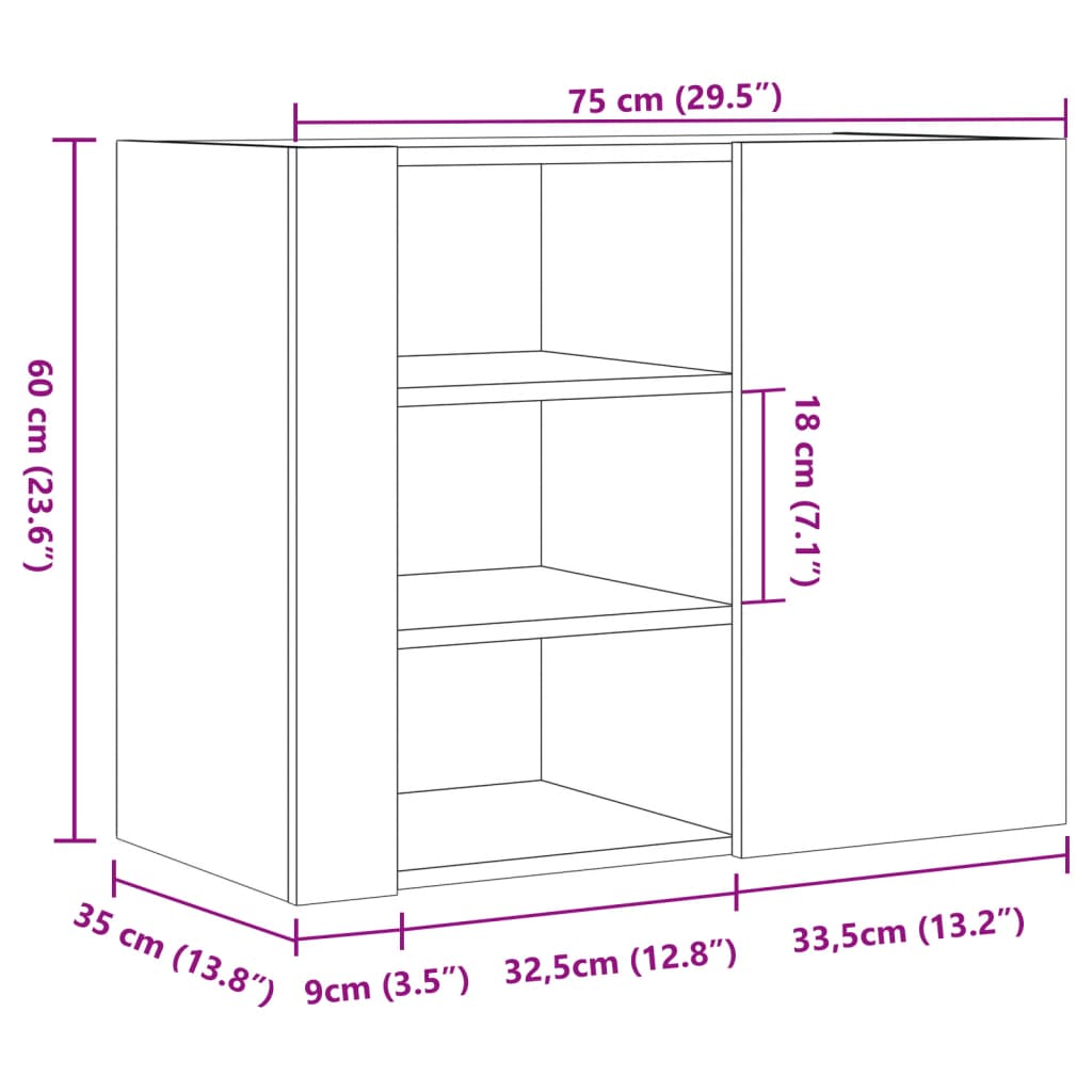 Armadietto a Muro Nero 75x35x60 cm in Truciolato | homemem39