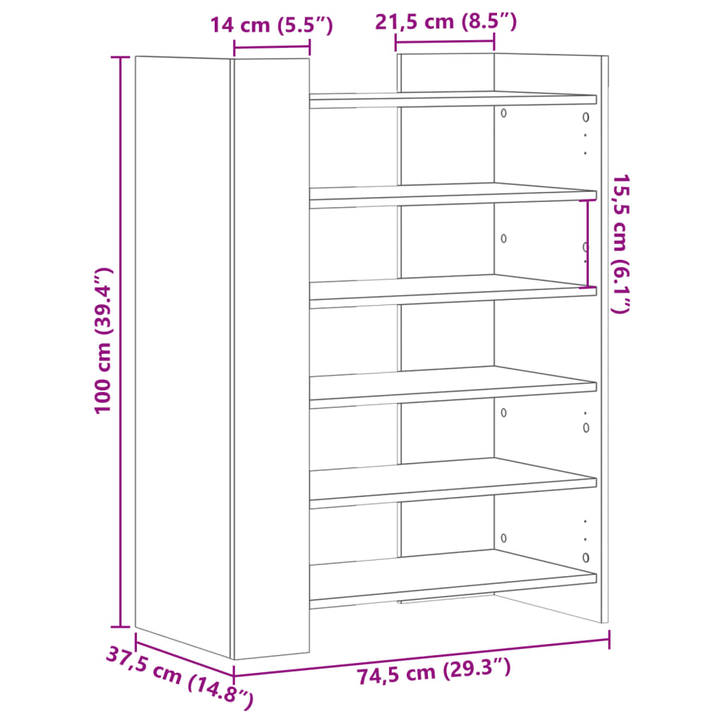 Scarpiera Bianca 74,5x37,5x100 cm in Legno Multistrato | homemem39