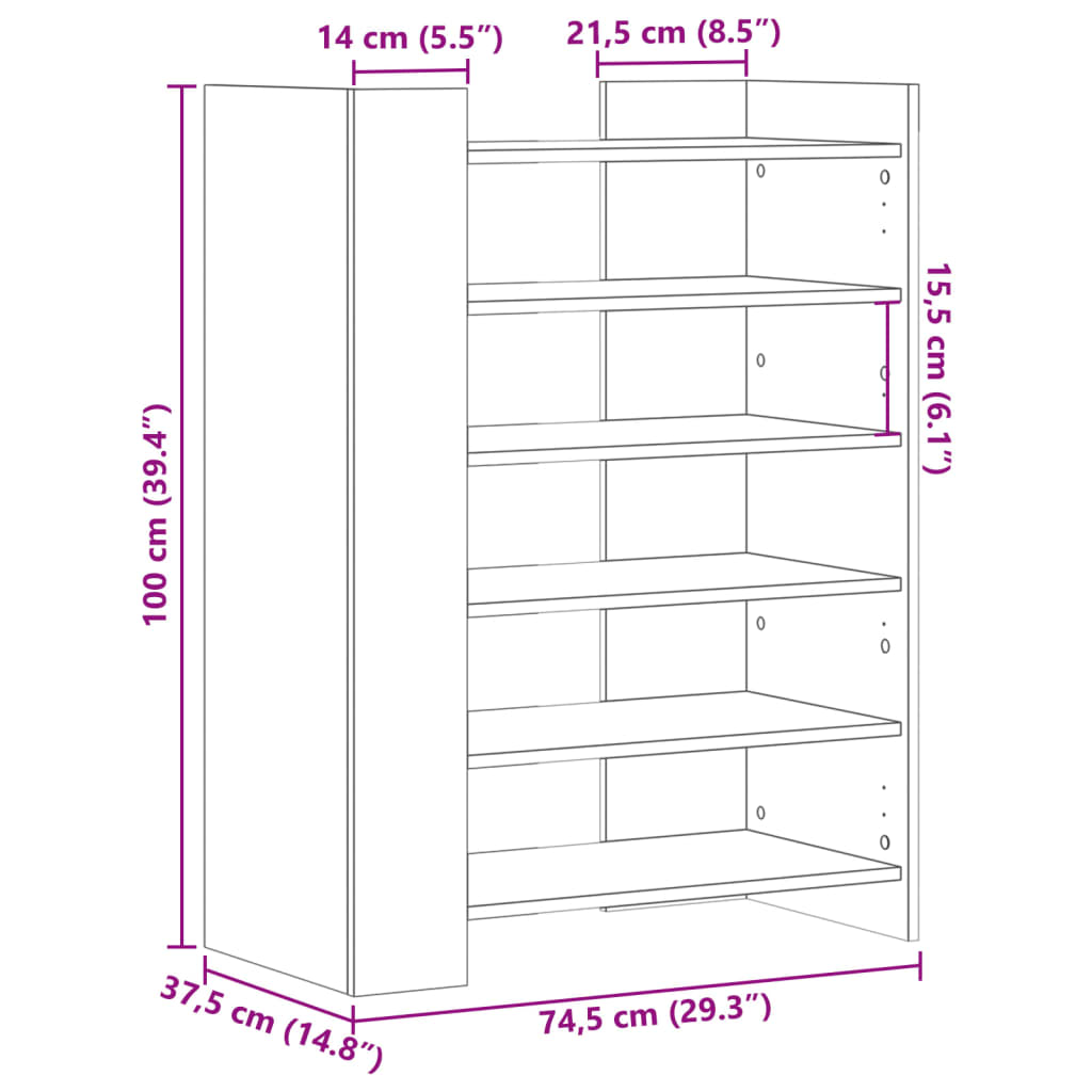 Scarpiera Grigio Sonoma 74,5x37,5x100 cm in Legno Multistrato | homemem39