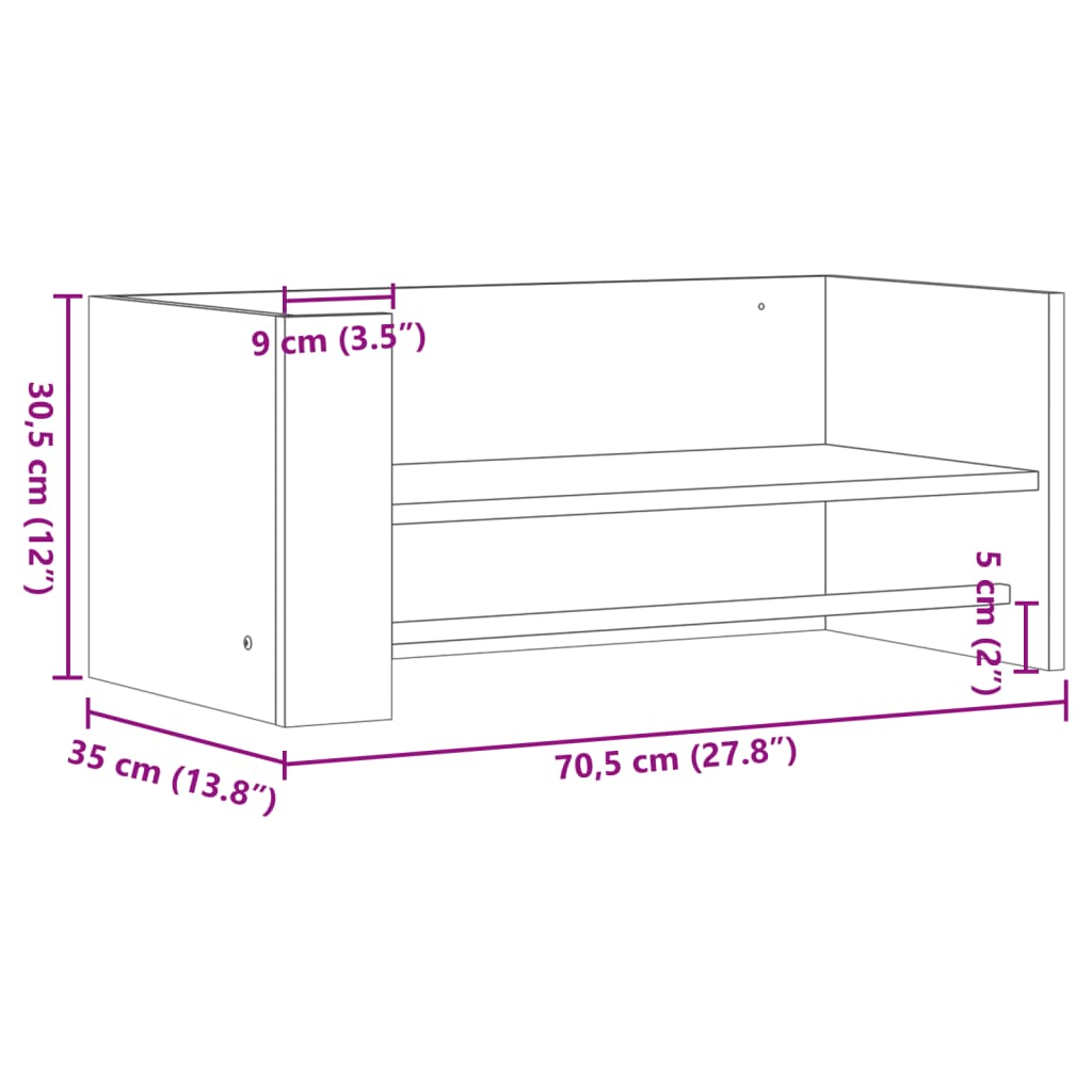 Mensola a Muro Rovere Marrone 70,5x35x30,5 cm Legno Multistrato | homemem39