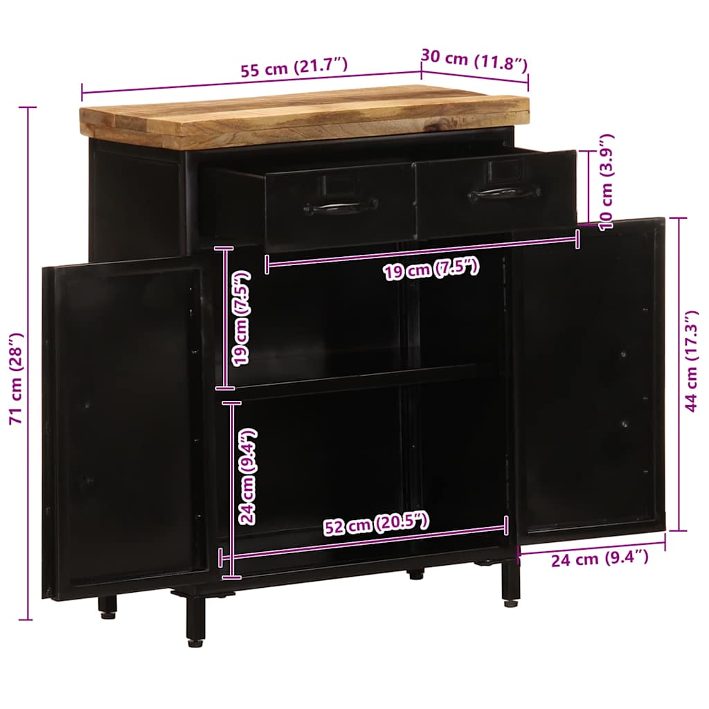 Credenza 55x30x71 cm in Legno Massello di Mango