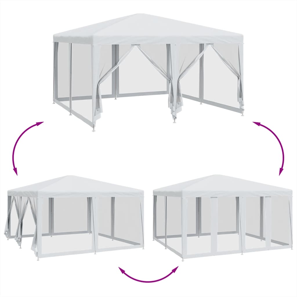 Tenda per Feste con 8 Pareti Laterali in Rete Bianco 4x4 m HDPE | homemem39