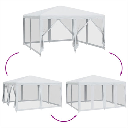 Tenda per Feste con 8 Pareti Laterali in Rete Bianco 4x4 m HDPE | homemem39