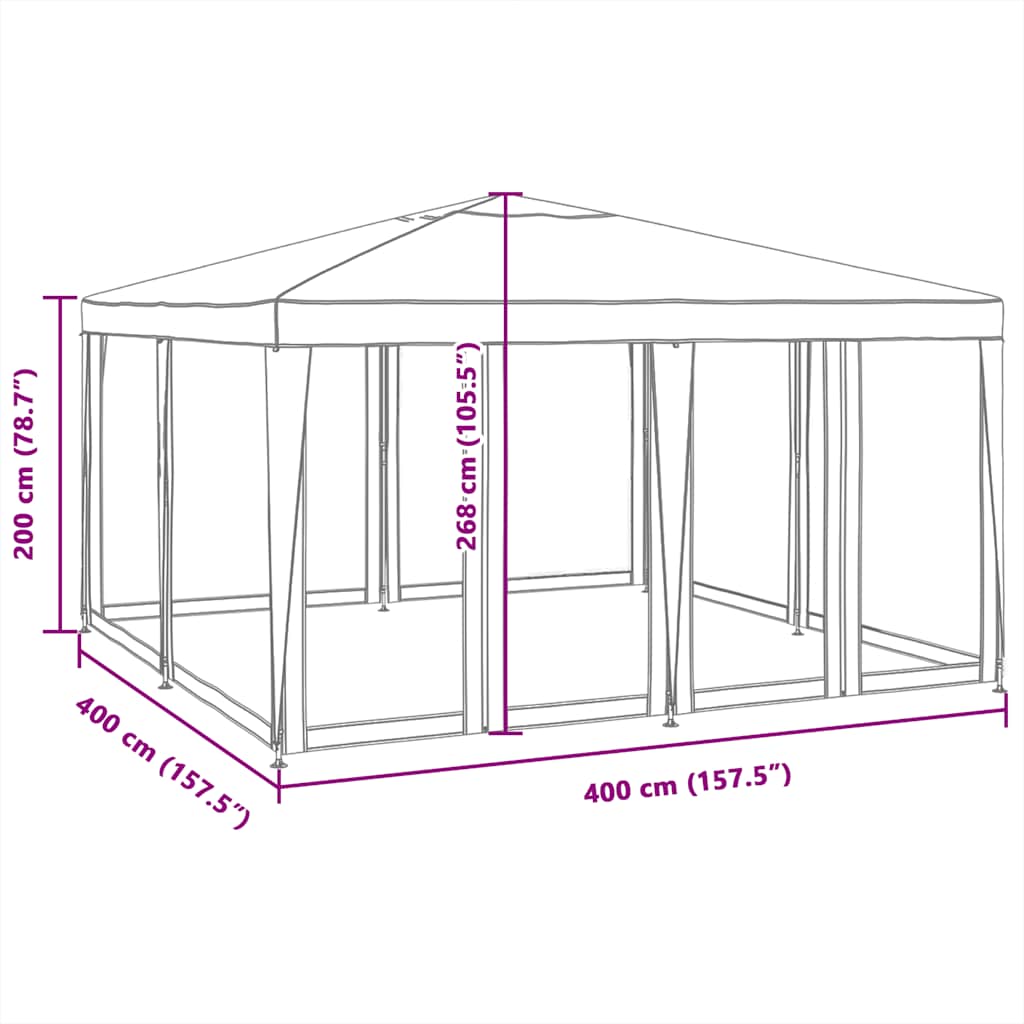 Tenda per Feste con 8 Pareti Laterali in Rete Bianco 4x4 m HDPE | homemem39
