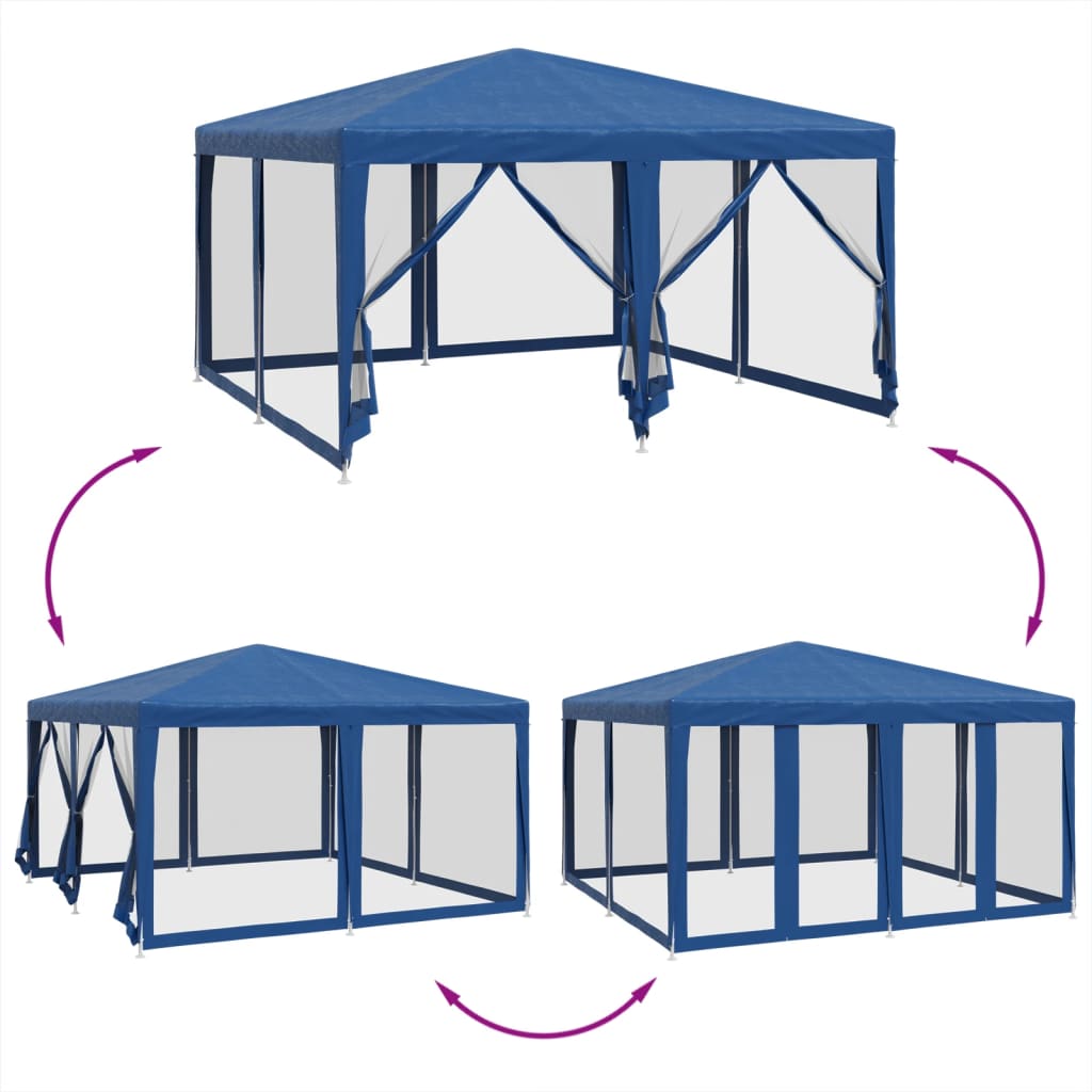 Tenda per Feste con 8 Pareti Laterali in Rete Blu 4x4 m HDPE | homemem39