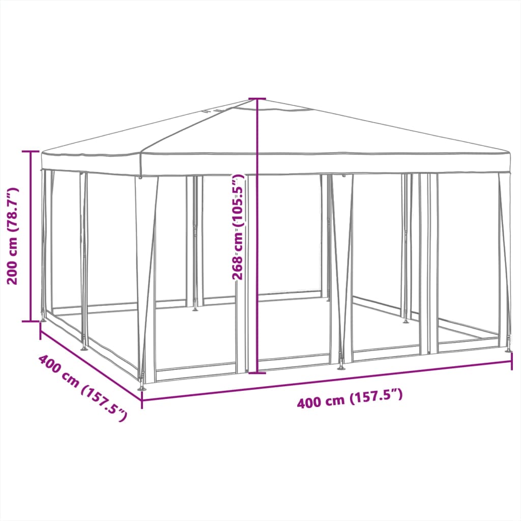 Tenda per Feste con 8 Pareti Laterali in Rete Blu 4x4 m HDPE | homemem39