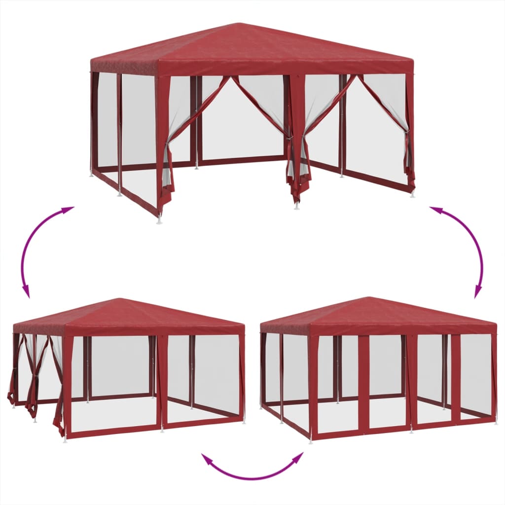 Tenda per Feste con 8 Pareti Laterali in Rete Rossa 4x4 m HDPE | homemem39