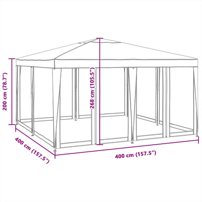 Tenda per Feste con 8 Pareti Laterali in Rete Rossa 4x4 m HDPE | homemem39