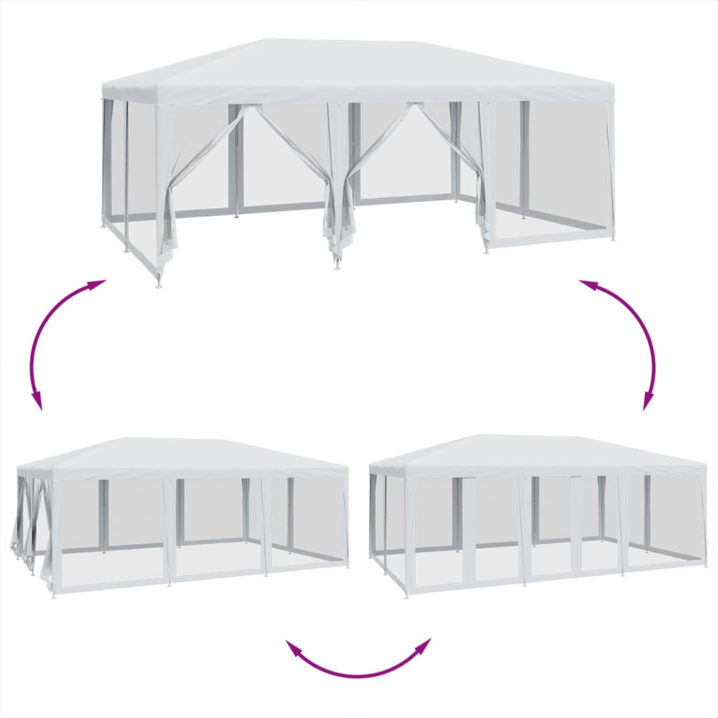 Tenda per Feste con 10 Pareti Laterali in Rete Bianca 6x4m HDPE | homemem39