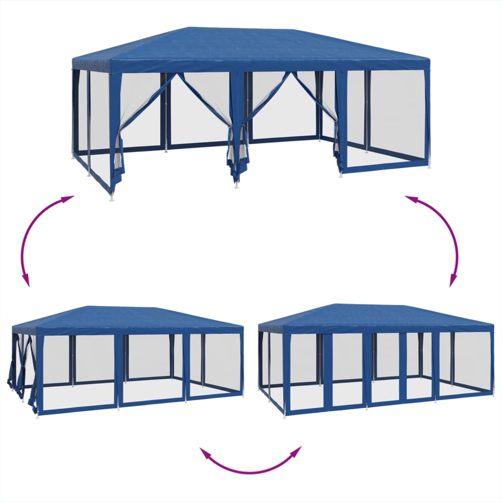 Tenda per Feste con 10 Pareti Laterali in Rete Blu 6x4 m HDPE | homemem39