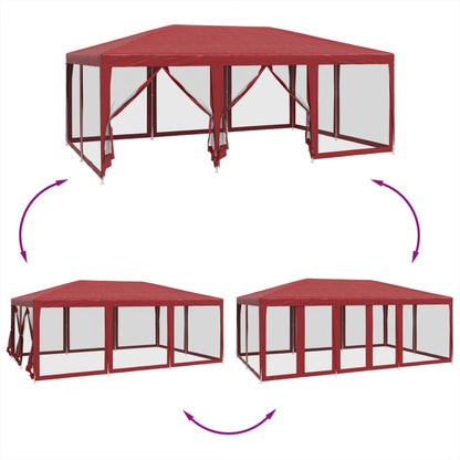 Tenda per Feste con 10 Pareti Laterali in Rete Rossa 6x4 m HDPE | homemem39