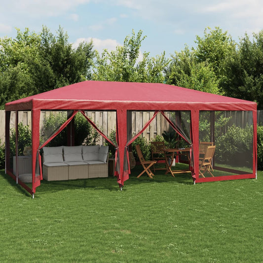 Tenda per Feste con 10 Pareti Laterali in Rete Rossa 6x4 m HDPE | homemem39
