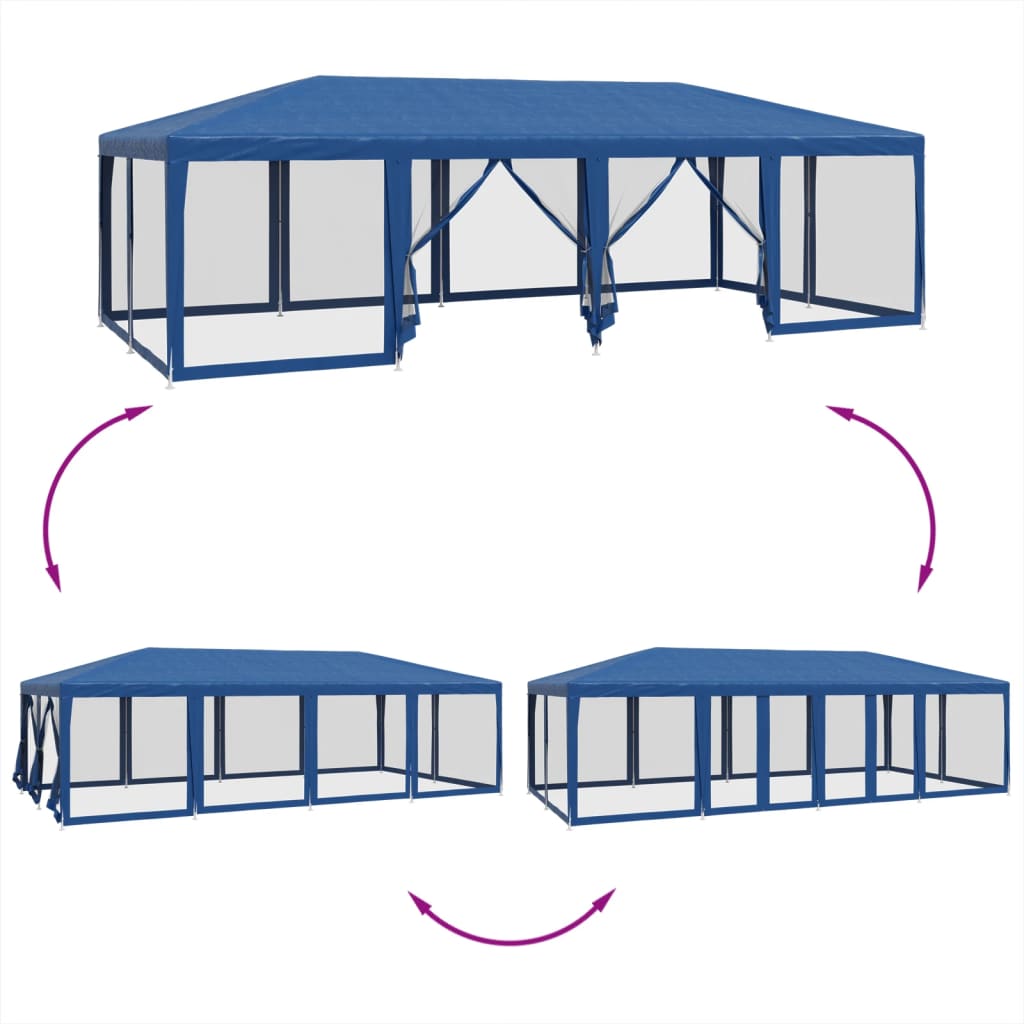Tenda per Feste con 12 Pareti Laterali in Rete Blu 8x4 m HDPE | homemem39