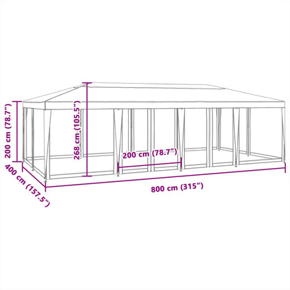 Tenda per Feste con 12 Pareti Laterali in Rete Blu 8x4 m HDPE | homemem39