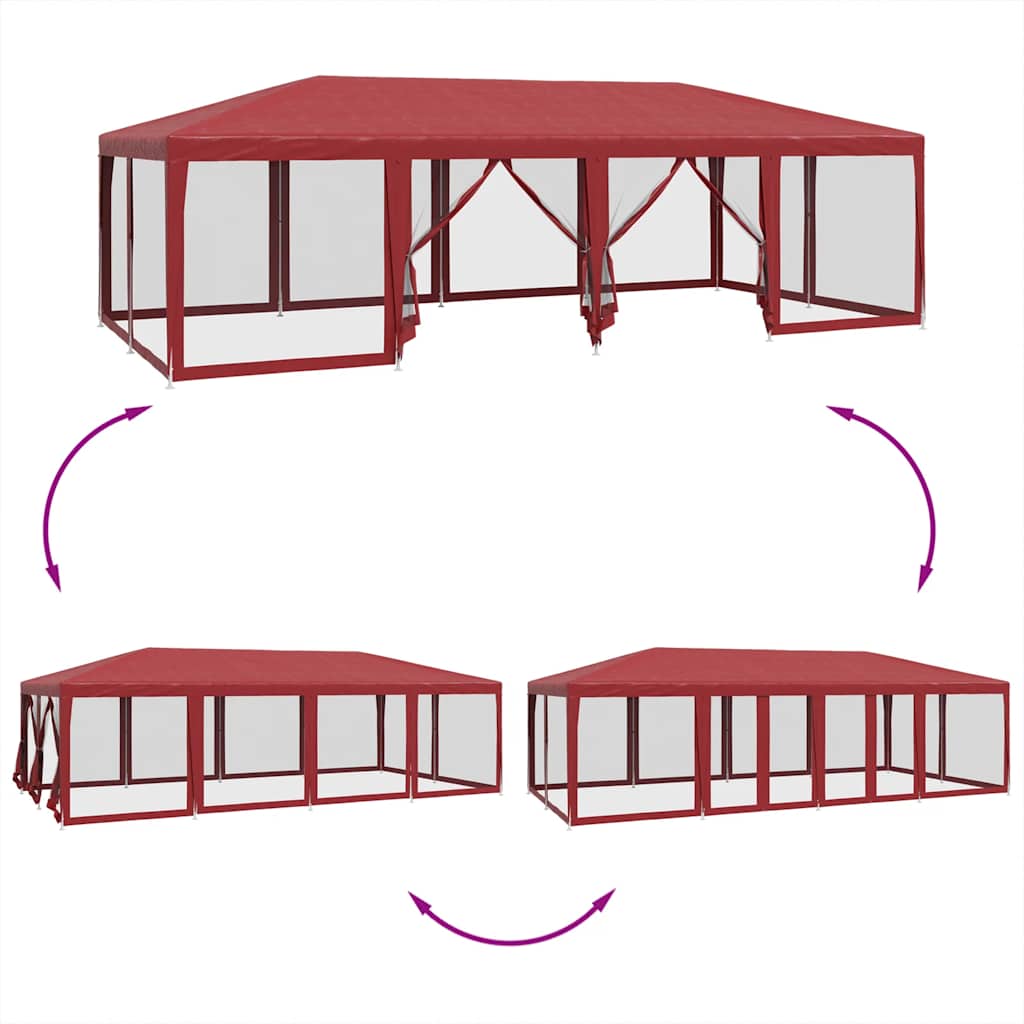 Tenda per Feste con 12 Pareti Laterali in Rete Rossa 8x4 m HDPE | homemem39
