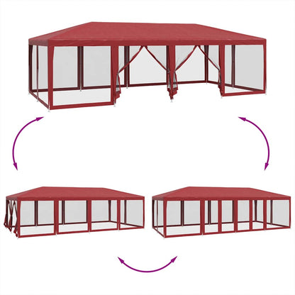 Tenda per Feste con 12 Pareti Laterali in Rete Rossa 8x4 m HDPE | homemem39