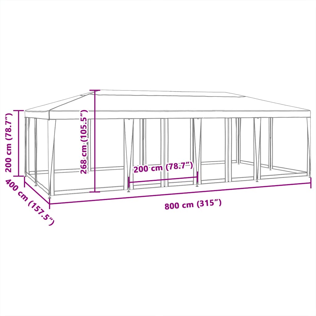 Tenda per Feste con 12 Pareti Laterali in Rete Rossa 8x4 m HDPE | homemem39