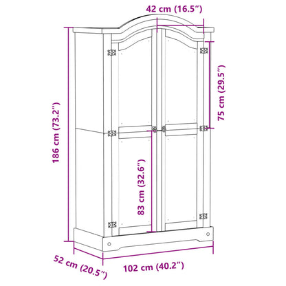 Armadio Corona 102x52x186 cm in Legno Massello di Pino - homemem39