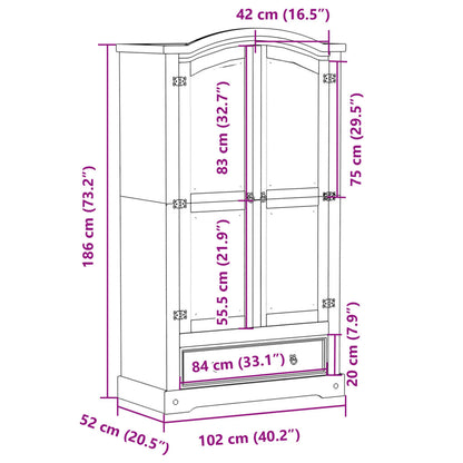 Armadio Corona 102x52x186 cm in Legno Massello di Pino