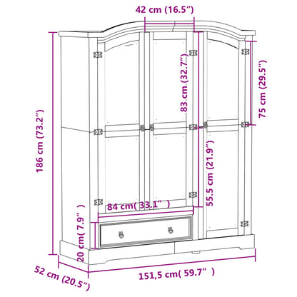 Armadio Corona Bianco 151,5x52x186 cm in Legno Massello di Pino | homemem39