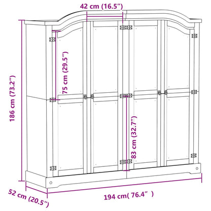 Armadio Corona 194x52x186 cm in Legno Massello di Pino - homemem39