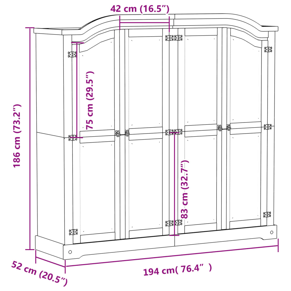 Armadio Corona Bianco 194x52x186 cm in Legno Massello di Pino - homemem39