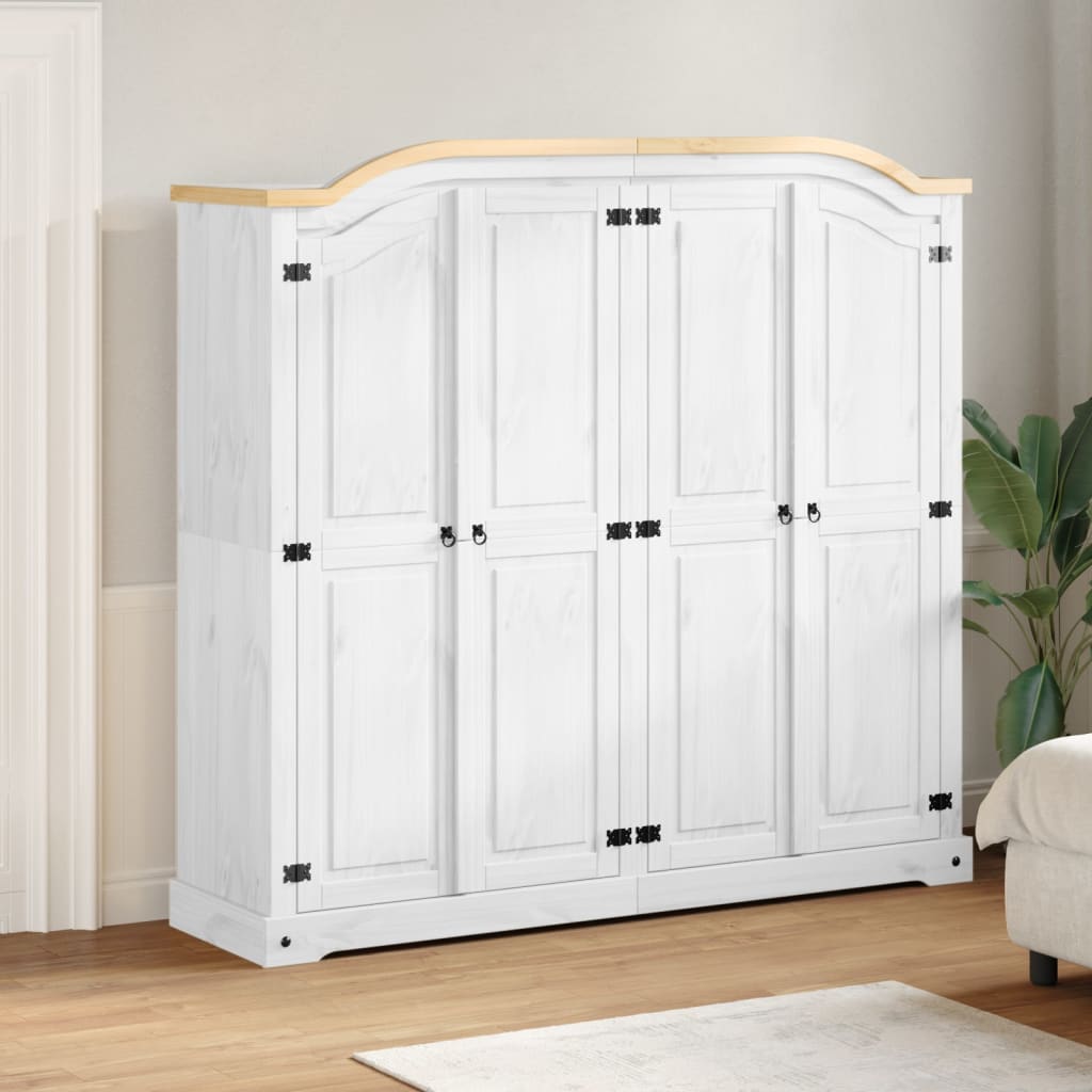 Armadio Corona Bianco 194x52x186 cm in Legno Massello di Pino - homemem39