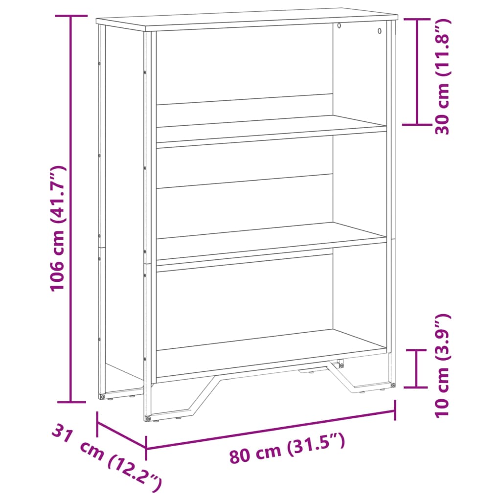 Libreria Nera 80x31x106 cm in Legno Multistrato