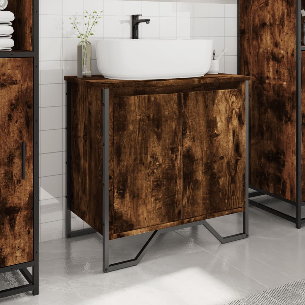 Mobile Lavabo Bagno Rovere Fumo 60x35x60 cm Legno Multistrato | homemem39