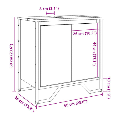Mobile Lavabo Bagno Rovere Fumo 60x35x60 cm Legno Multistrato | homemem39