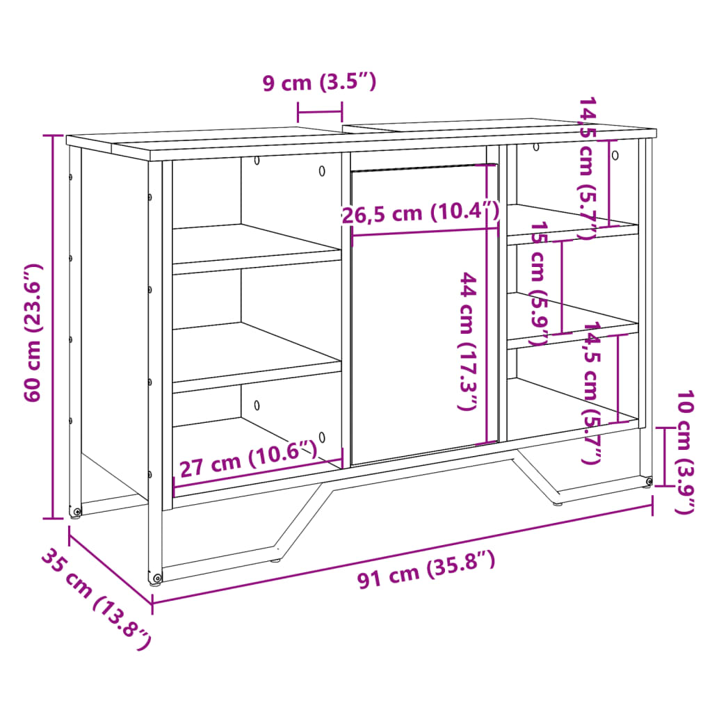 Mobile Lavabo Bagno Grigio Sonoma 91x35x60 cm in Truciolato | homemem39