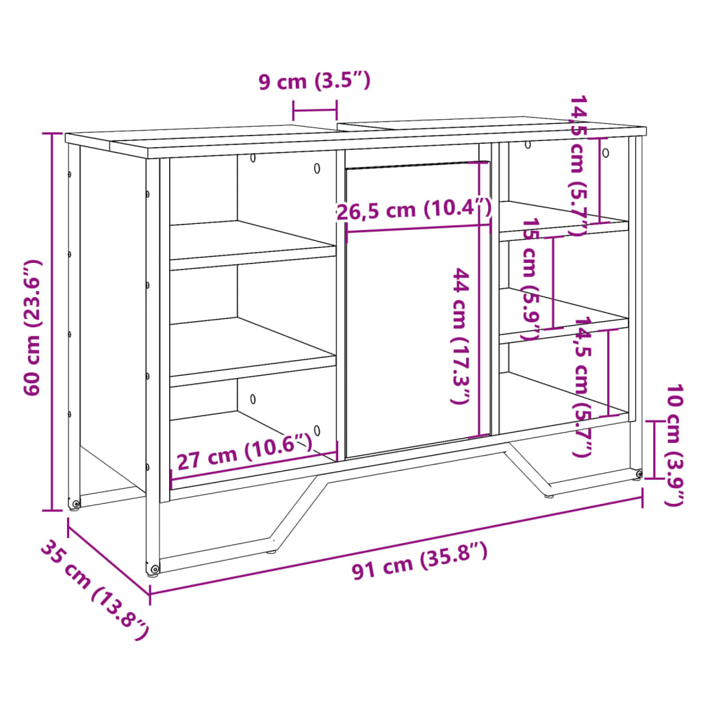 Mobile Lavabo Bagno Rovere Marrone 91x35x60cm in Truciolato | homemem39