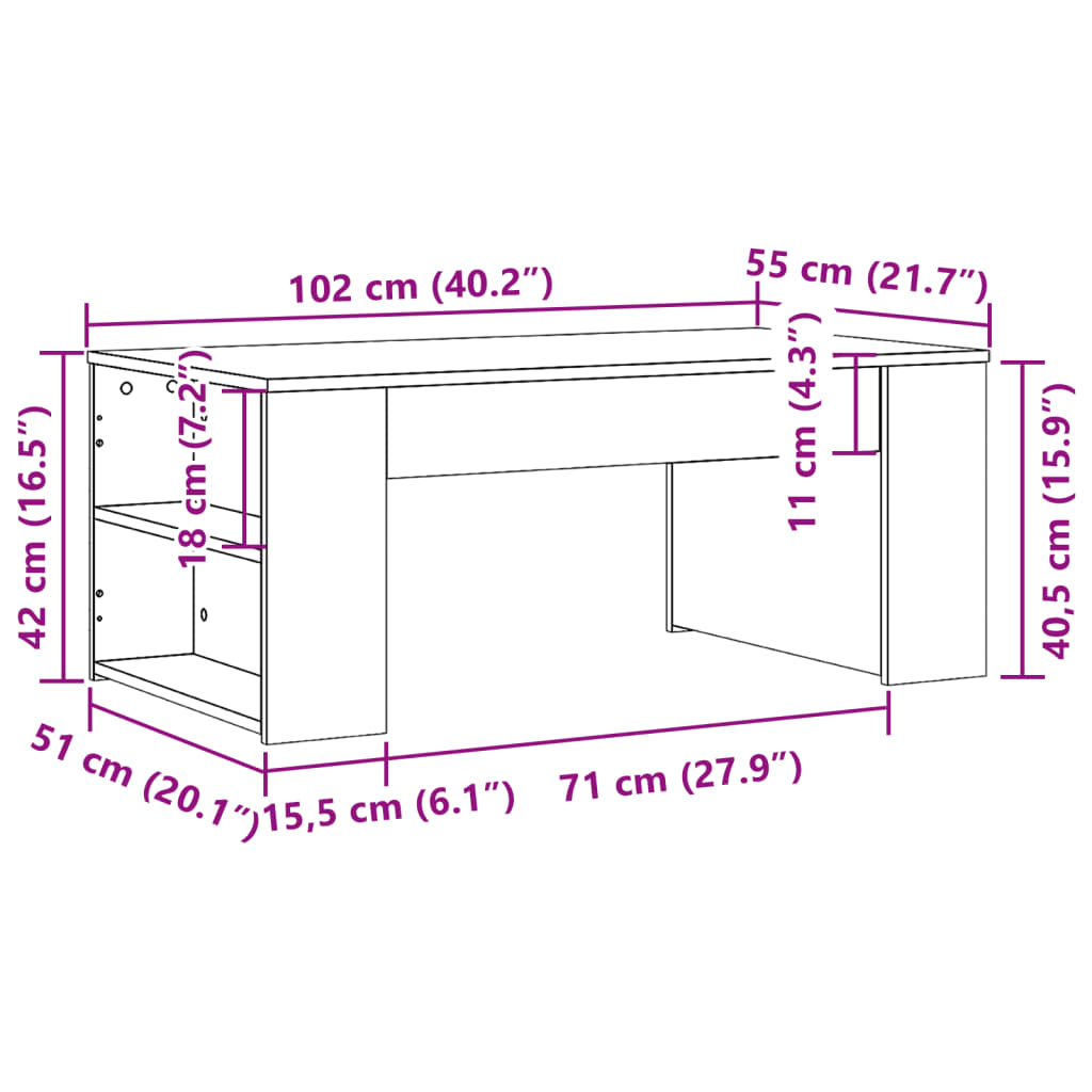 Tavolino da Salotto Rovere Sonoma 102x55x42cm Legno Multistrato | homemem39